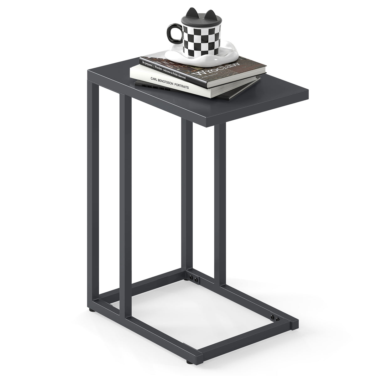 C-Shaped Side Table with Adjustable Foot Pads for Living Room Bedroom-Dark Gray-End & Side Tables-DECOROLALA