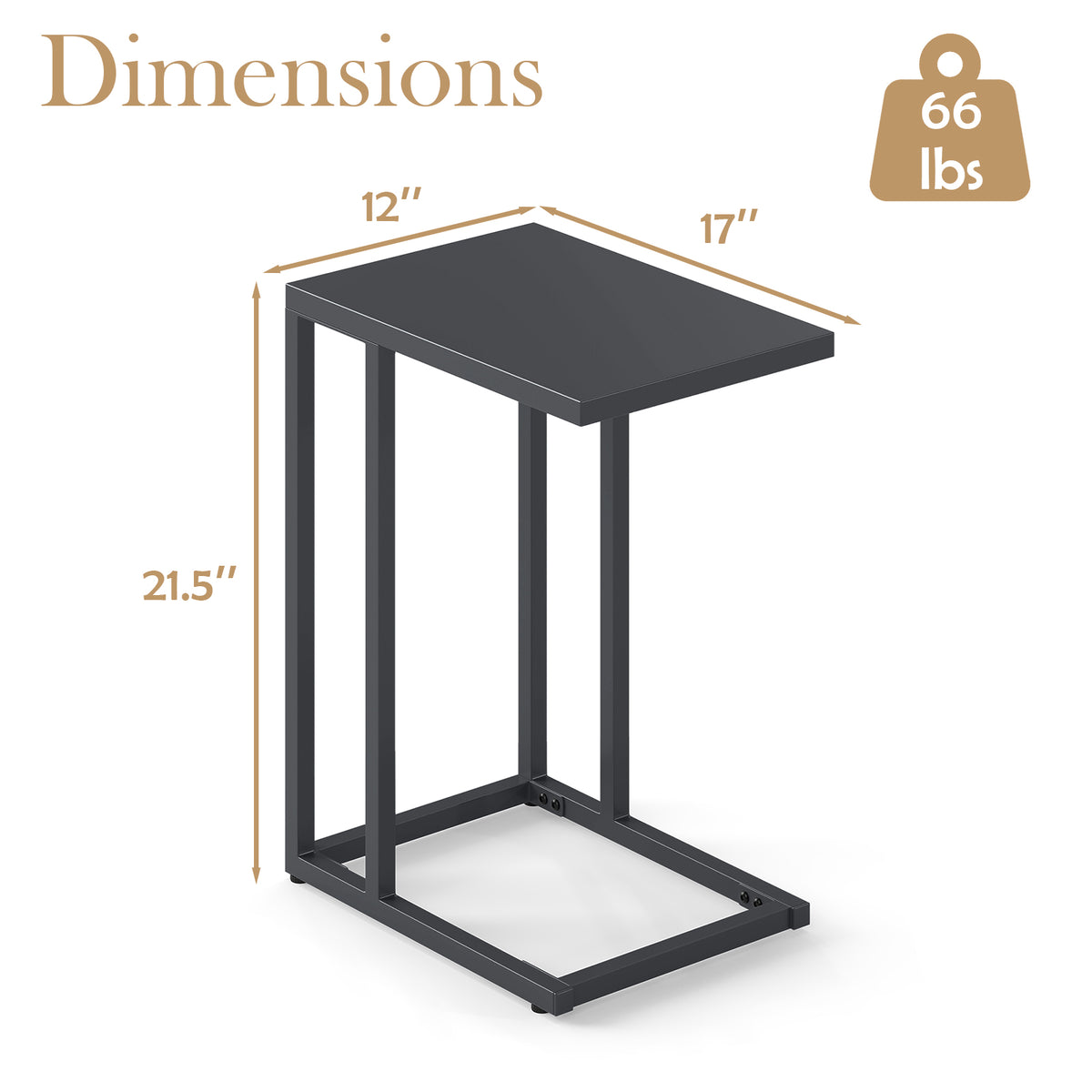 C-Shaped Side Table with Adjustable Foot Pads for Living Room Bedroom-Dark Gray-End & Side Tables-DECOROLALA