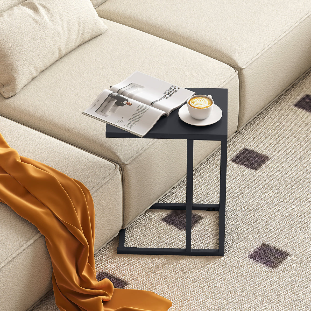 C-Shaped Side Table with Adjustable Foot Pads for Living Room Bedroom-Dark Gray-End & Side Tables-DECOROLALA