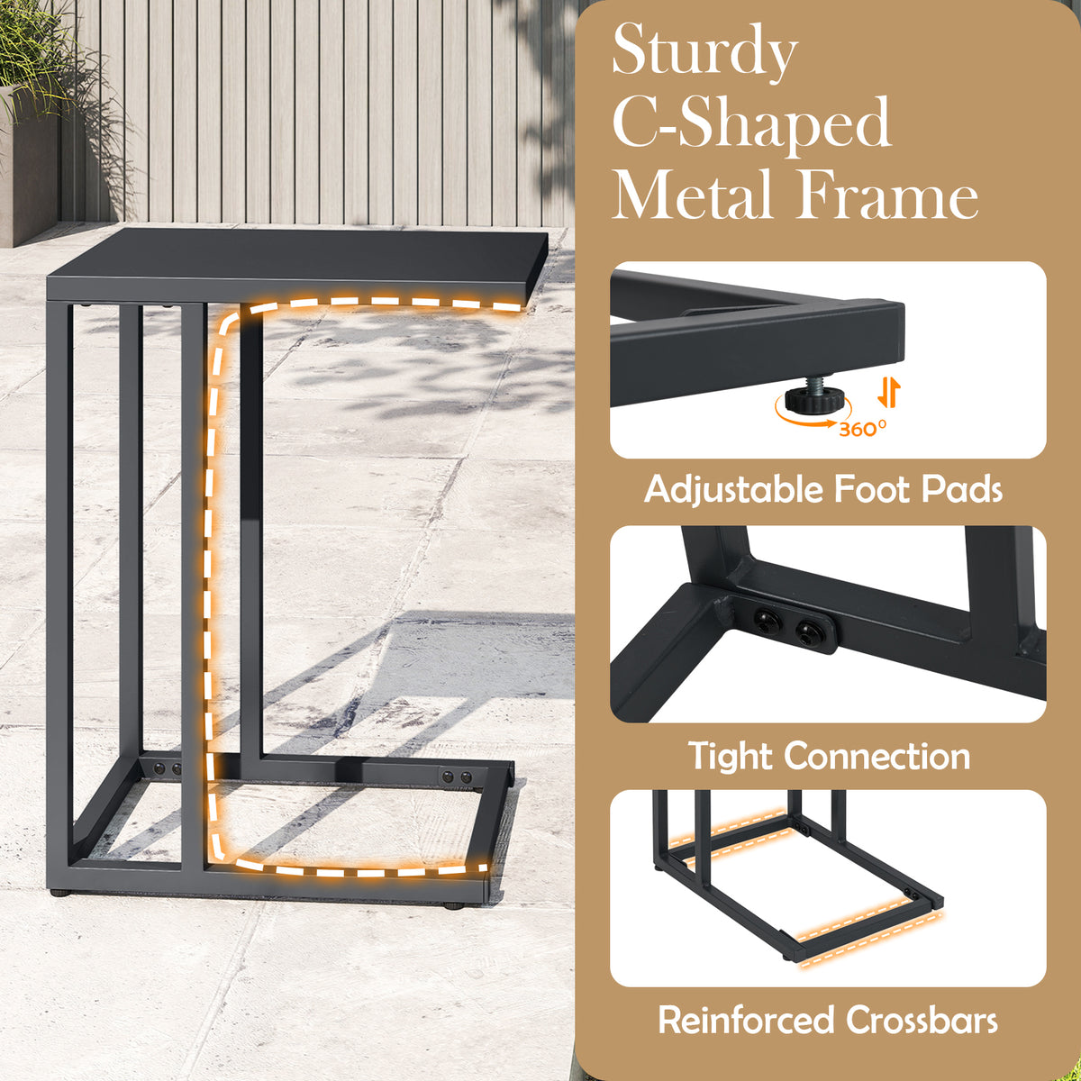 C-Shaped Side Table with Adjustable Foot Pads for Living Room Bedroom-Dark Gray-End & Side Tables-DECOROLALA