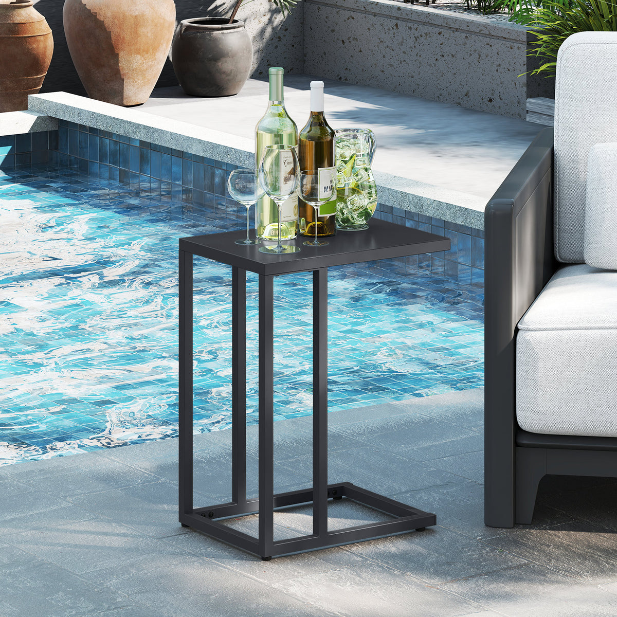 C-Shaped Side Table with Adjustable Foot Pads for Living Room Bedroom-Dark Gray-End & Side Tables-DECOROLALA
