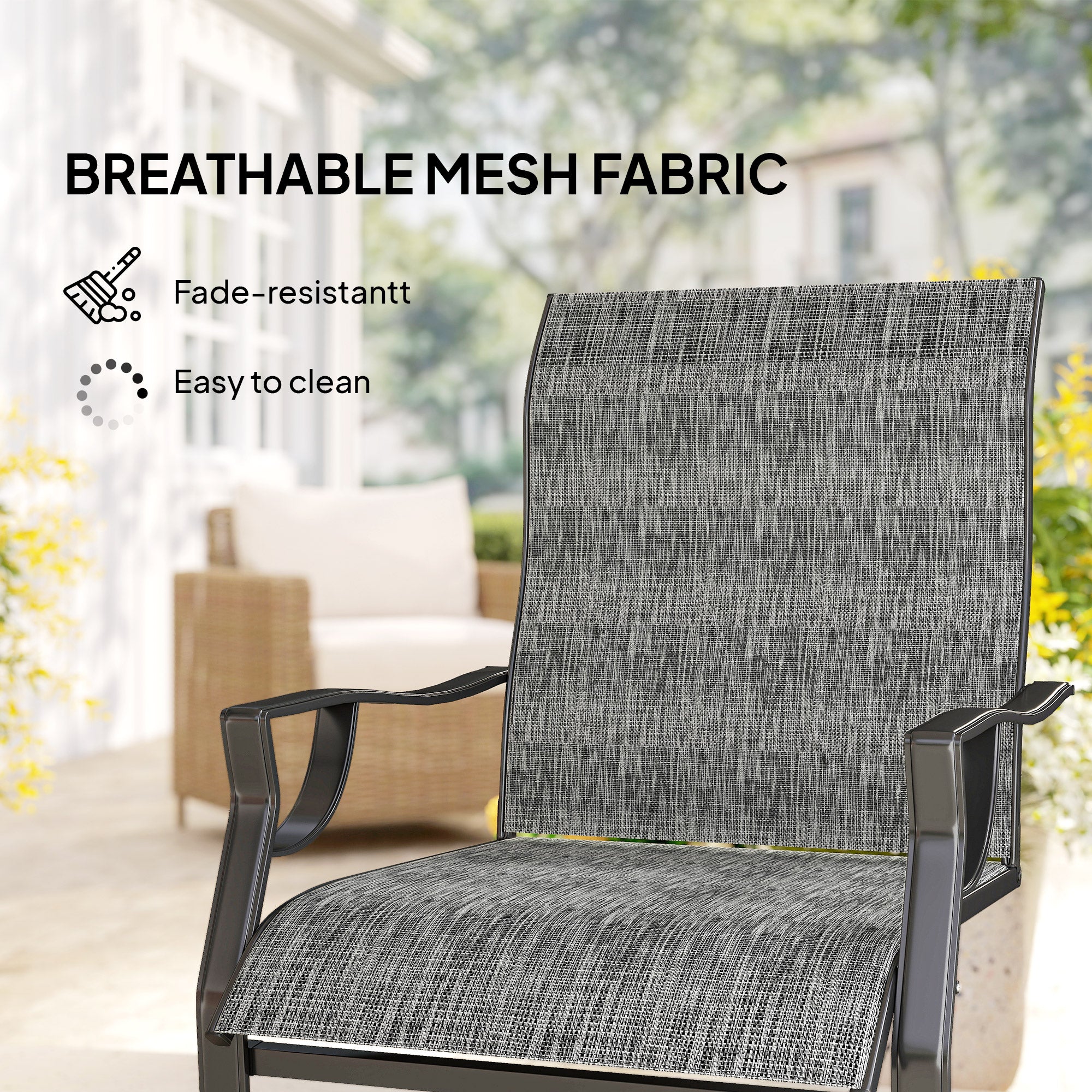 C Spring Motion Patio Chairs Set of 2 with Curved High Backrest, Armrest, All Weather Breathable Fabric, Metal Frame-DECOROLALA
