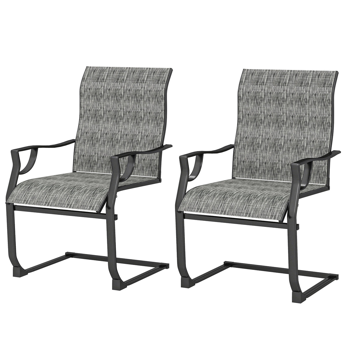 C Spring Motion Patio Chairs Set of 2 with Curved High Backrest, Armrest, All Weather Breathable Fabric, Metal Frame-Patio Chairs-DECOROLALA