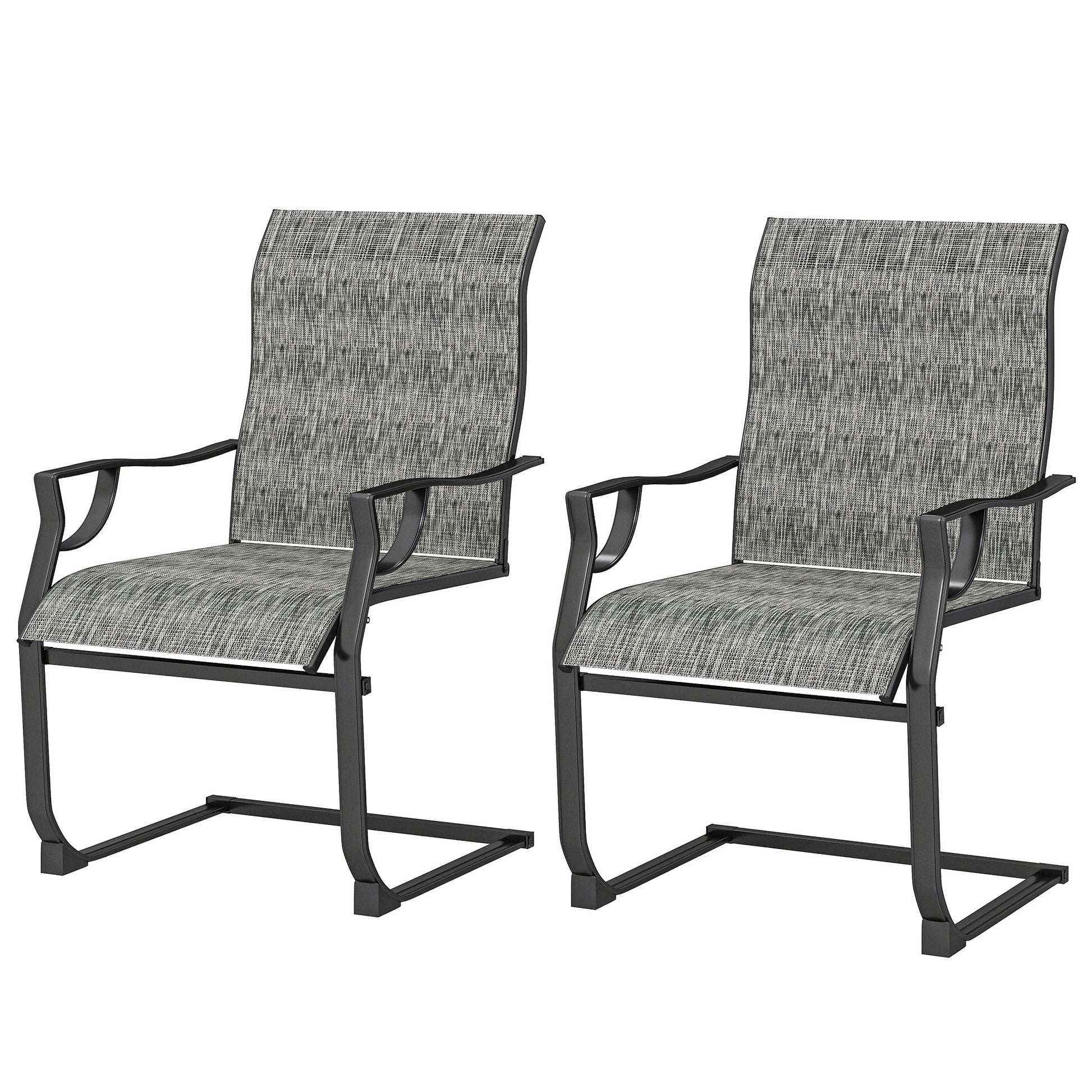 C Spring Motion Patio Chairs Set of 2 with Curved High Backrest, Armrest, All Weather Breathable Fabric, Metal Frame-DECOROLALA
