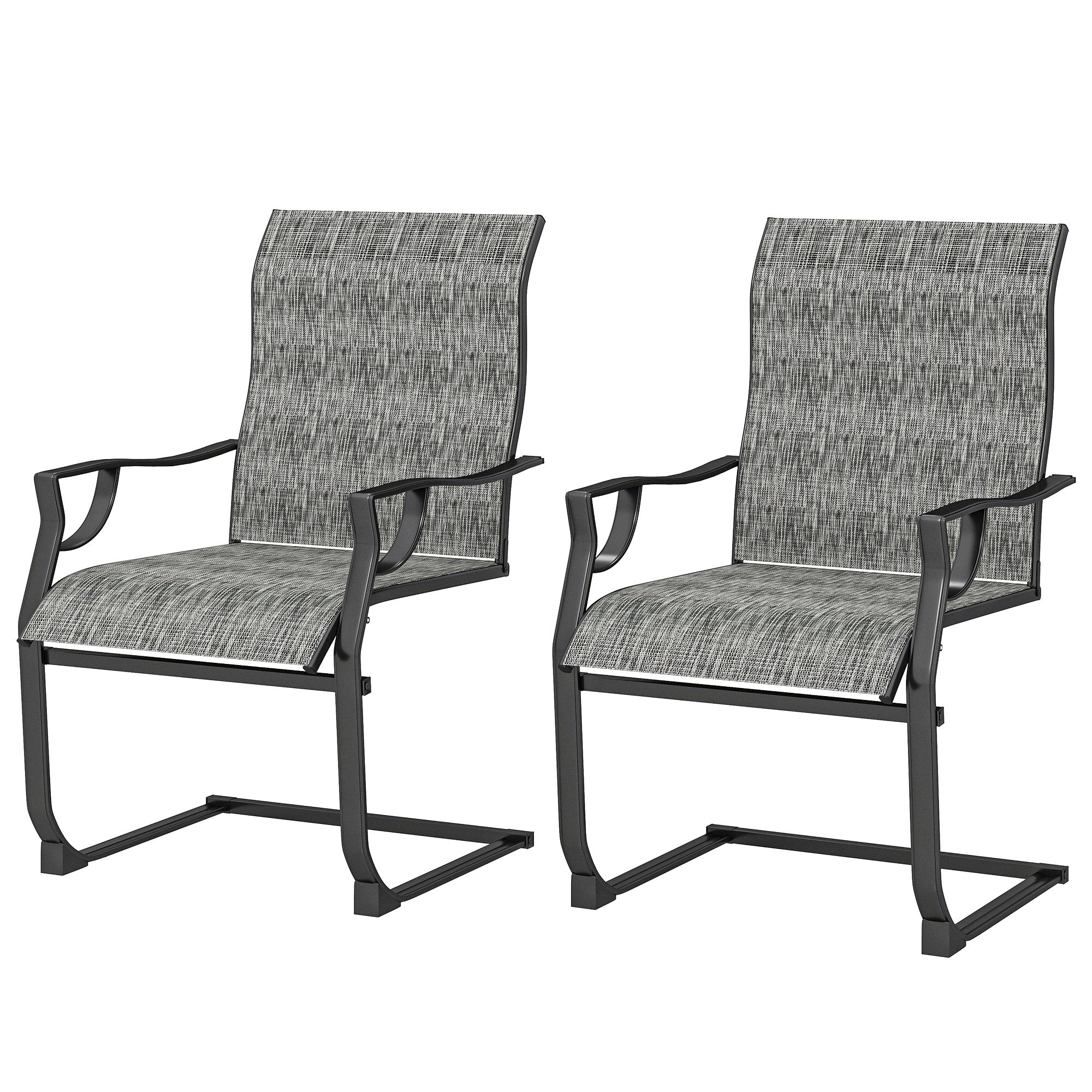 C Spring Motion Patio Chairs Set of 2 with Curved High Backrest, Armrest, All Weather Breathable Fabric, Metal Frame-DECOROLALA