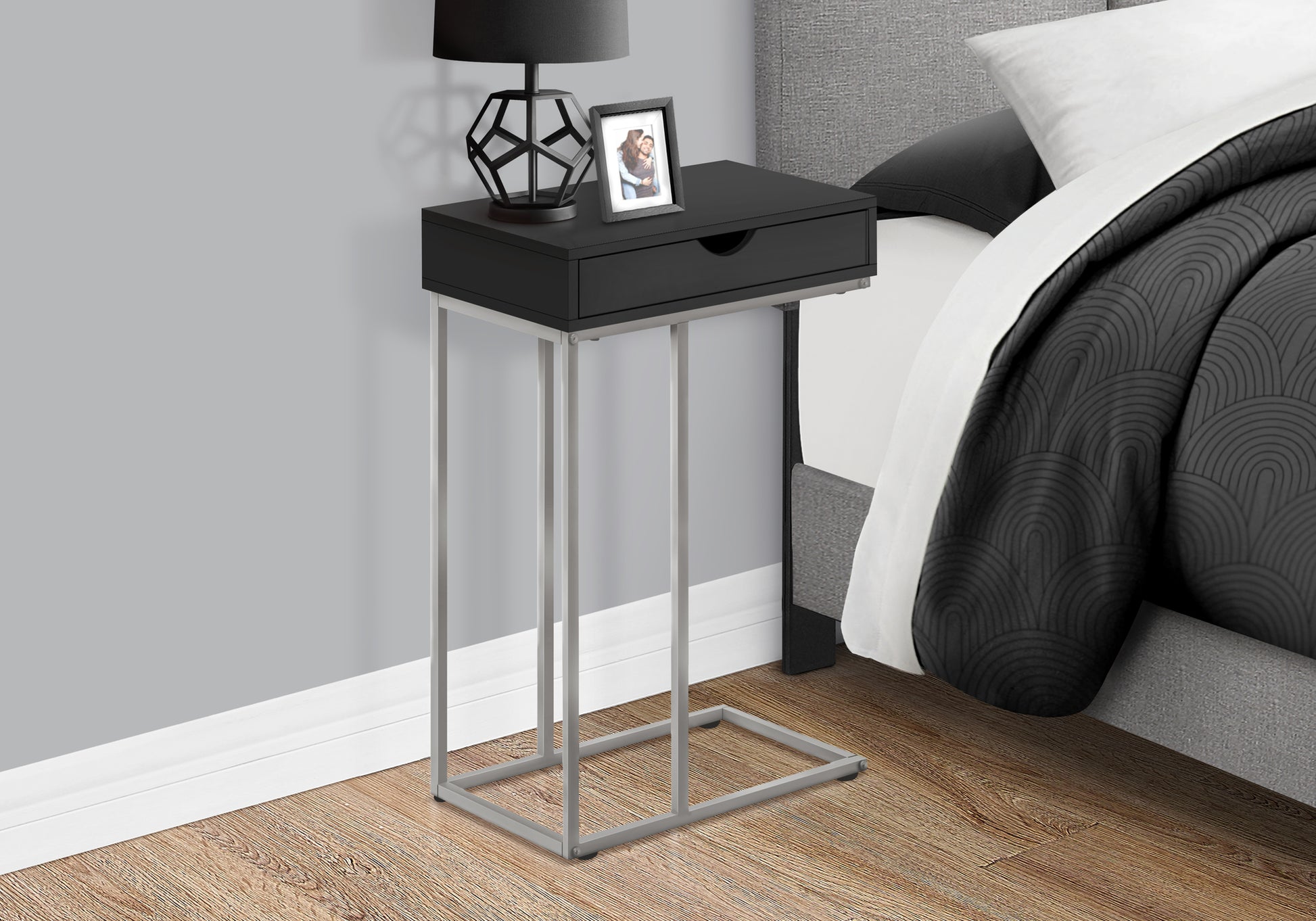 C Table with Storage Drawer - White/Black - 25"H-Accent Table-DECOROLALA