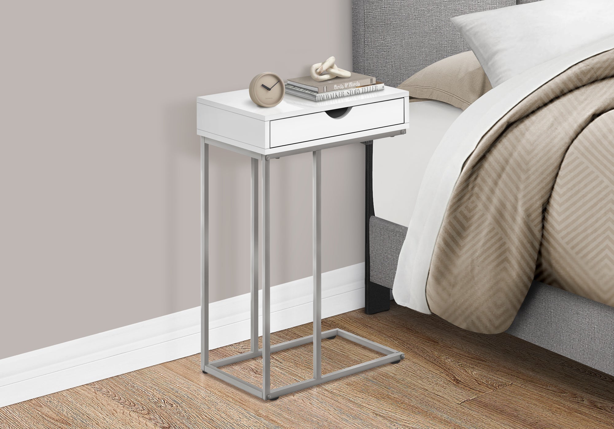 C Table with Storage Drawer - White/Black - 25"H-Accent Table-DECOROLALA
