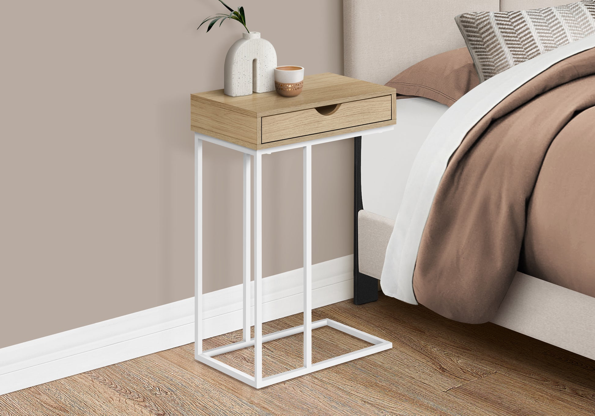 C Table with Storage Drawer - White/Black - 25"H-Accent Table-DECOROLALA