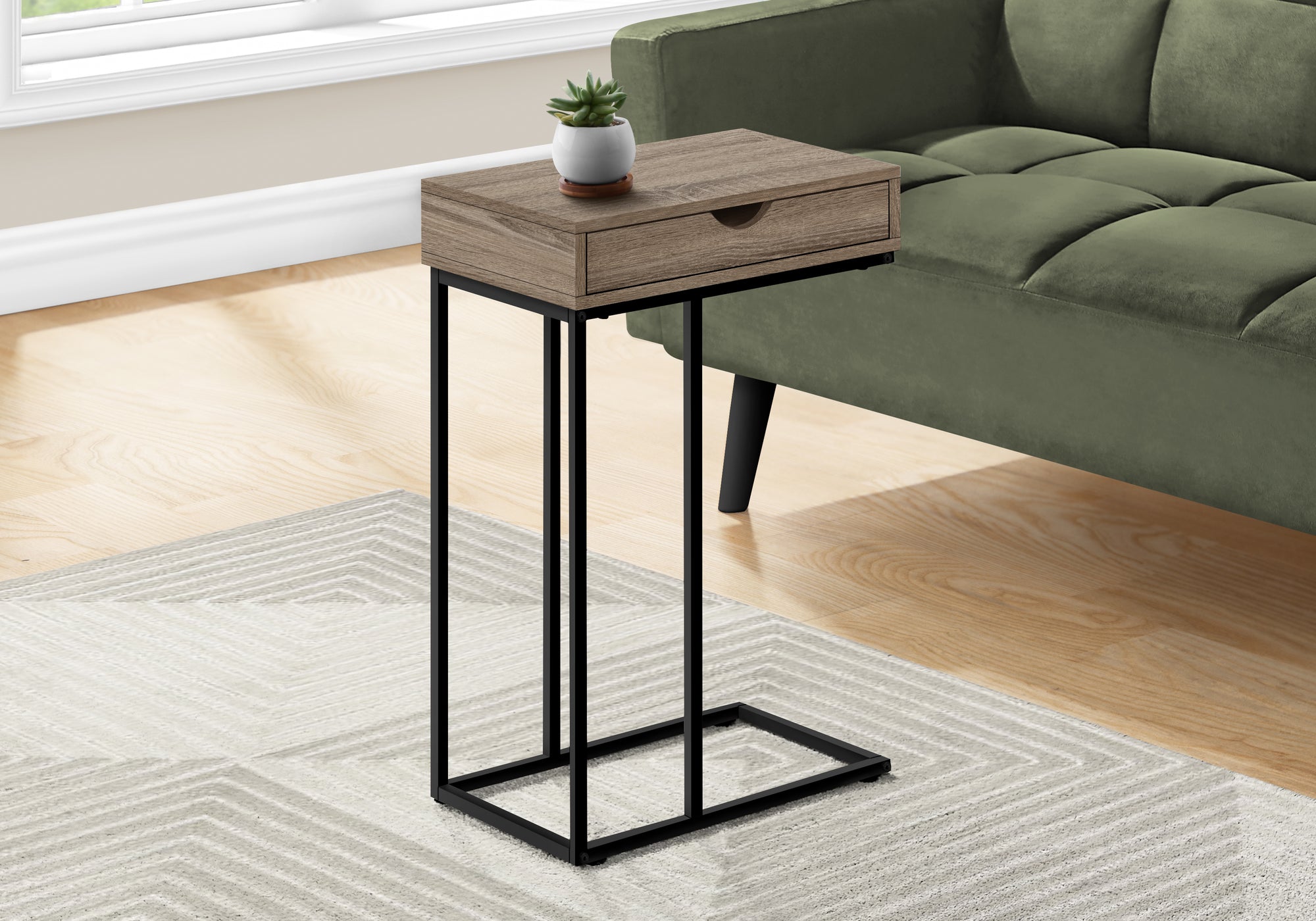 C Table with Storage Drawer - White/Black - 25"H-Accent Table-DECOROLALA