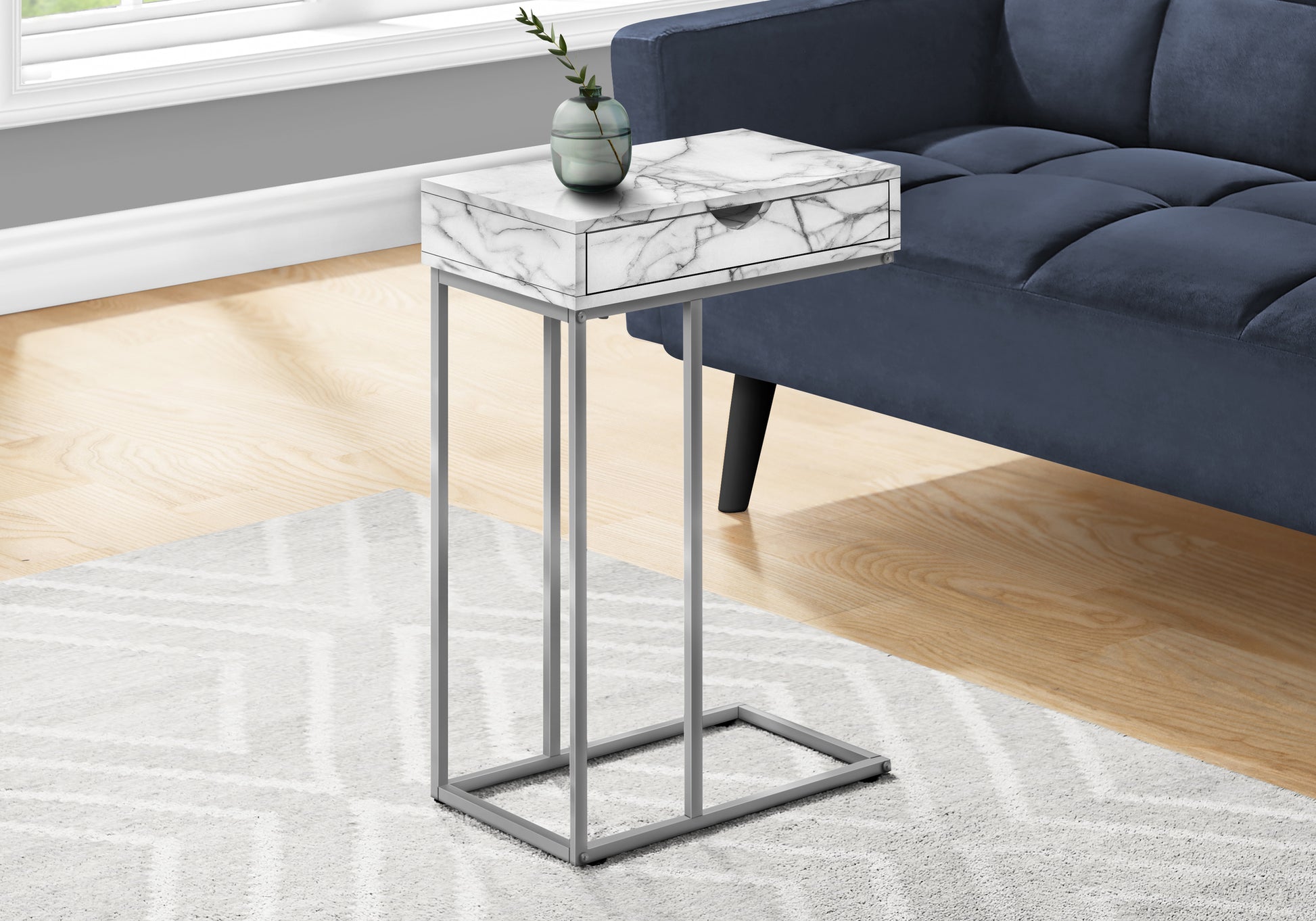 C Table with Storage Drawer - White/Black - 25"H-Accent Table-DECOROLALA