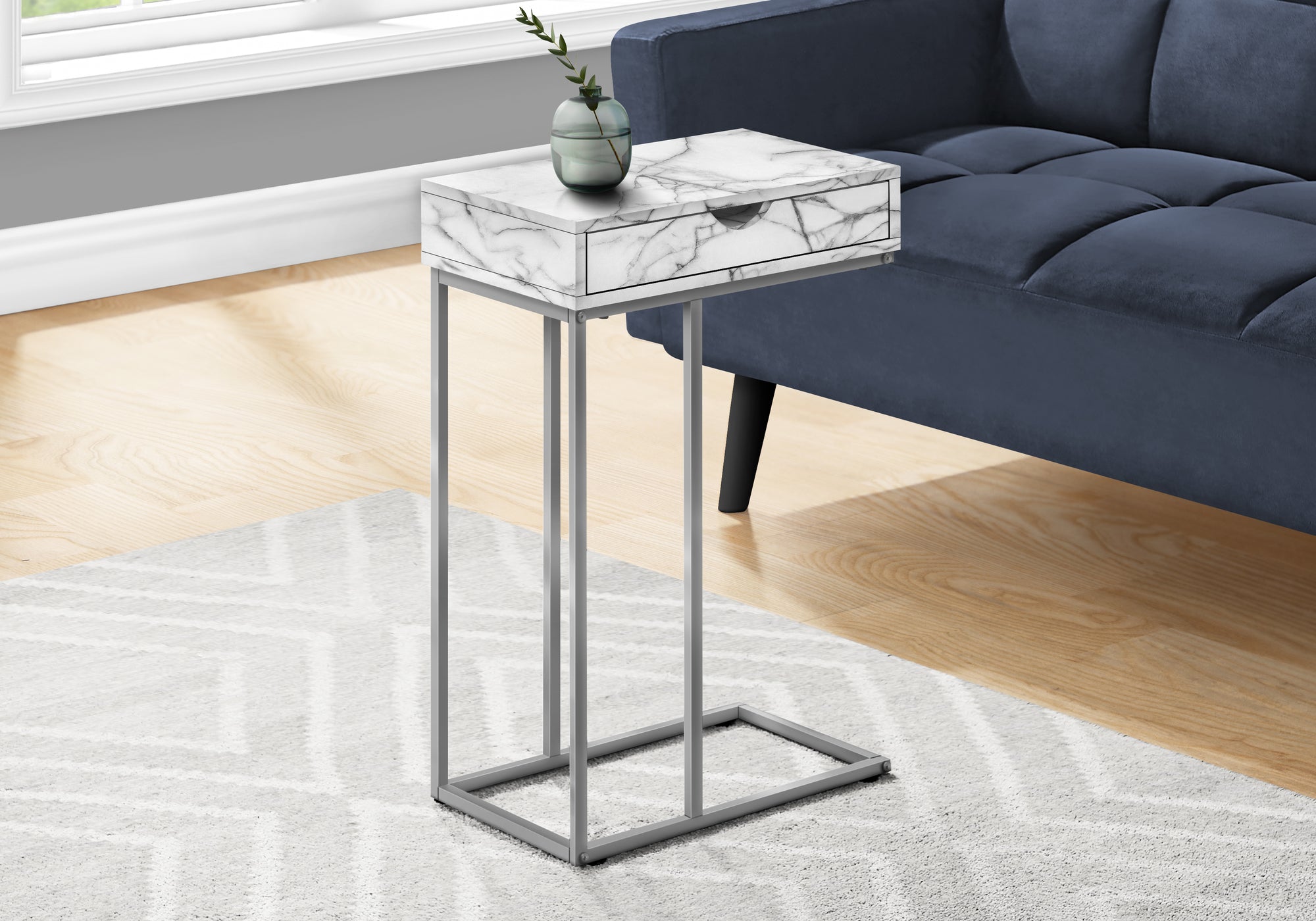 C Table with Storage Drawer - White/Black - 25"H-Accent Table-DECOROLALA