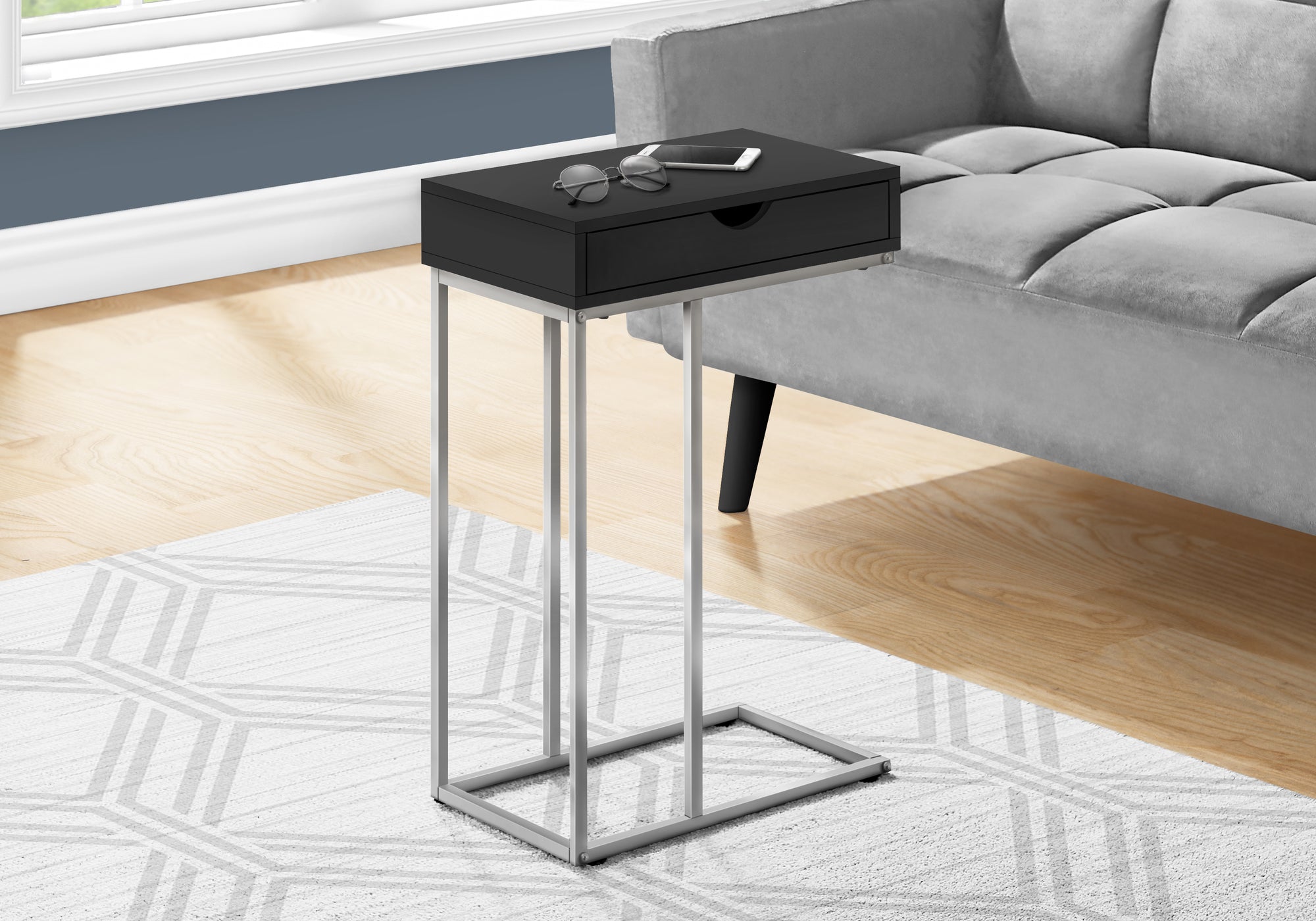 C Table with Storage Drawer - White/Black - 25"H-Accent Table-DECOROLALA