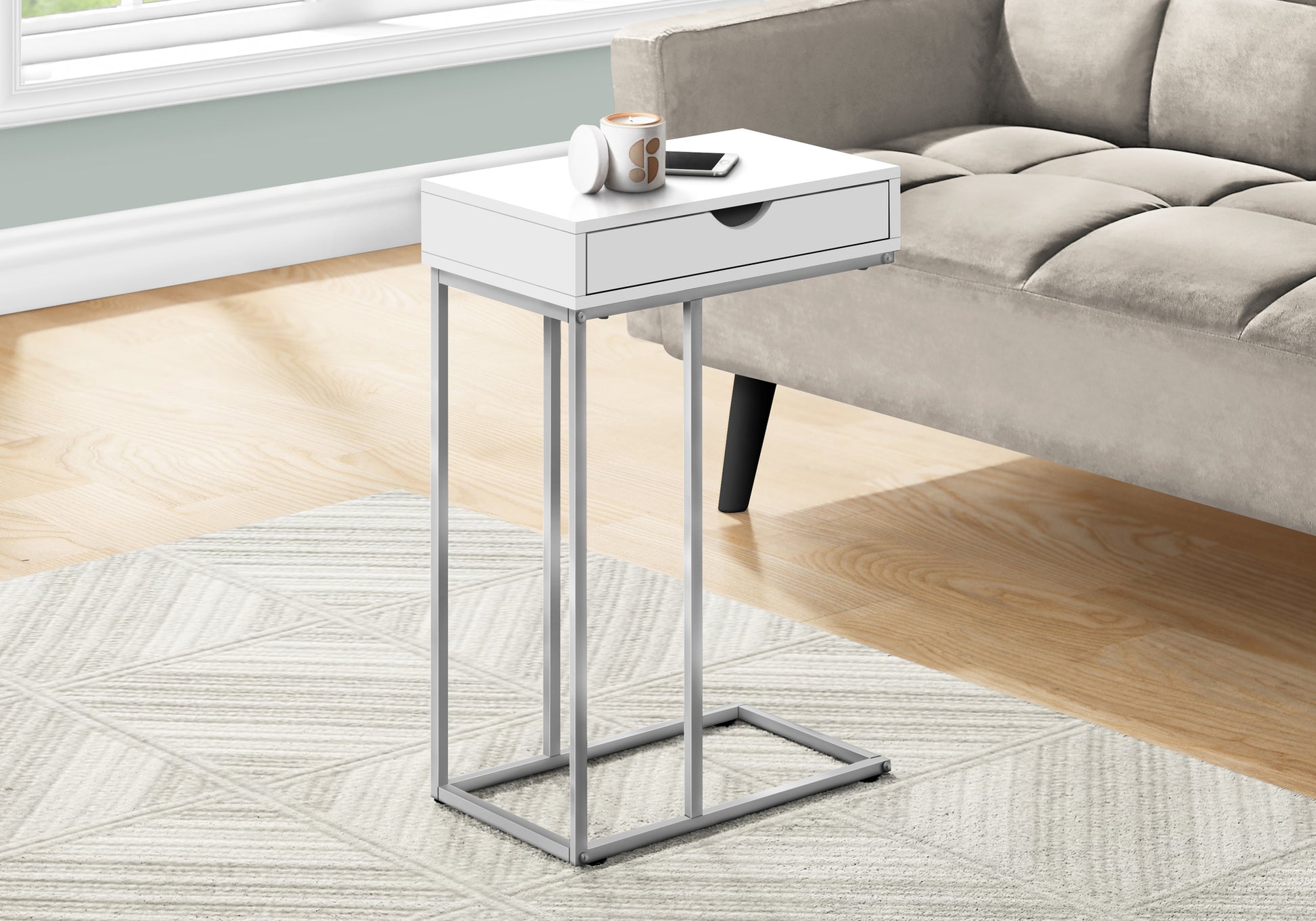 C Table with Storage Drawer - White/Black - 25"H-Accent Table-DECOROLALA