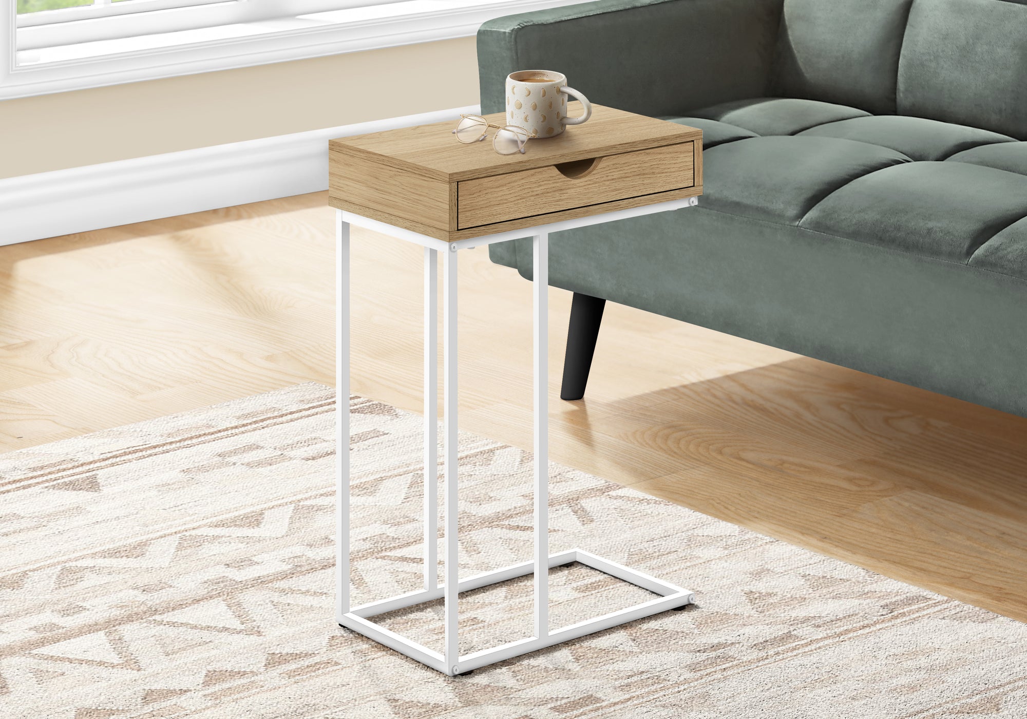 C Table with Storage Drawer - White/Black - 25"H-Accent Table-DECOROLALA