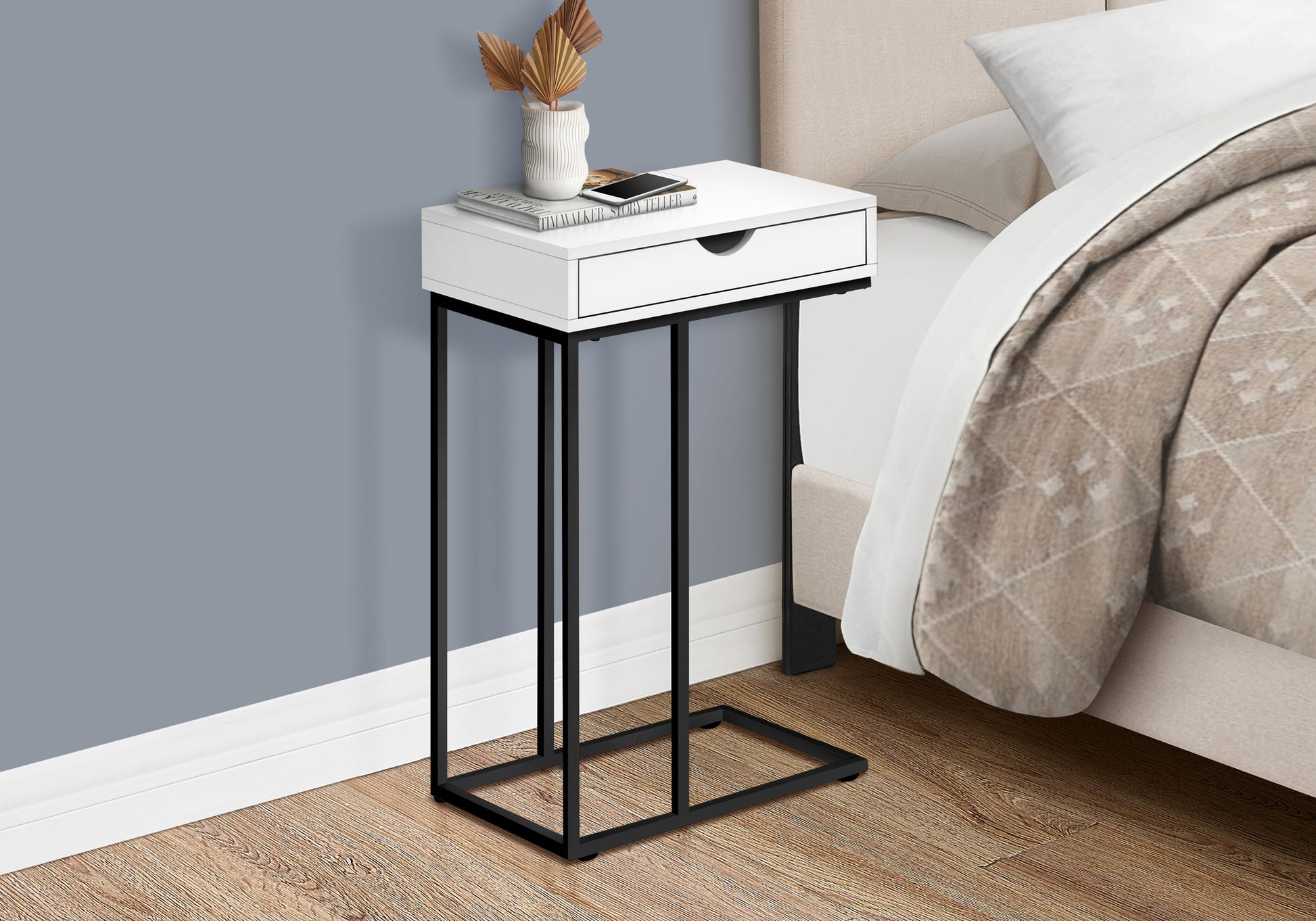C Table with Storage Drawer - White/Black - 25"H-Accent Table-DECOROLALA