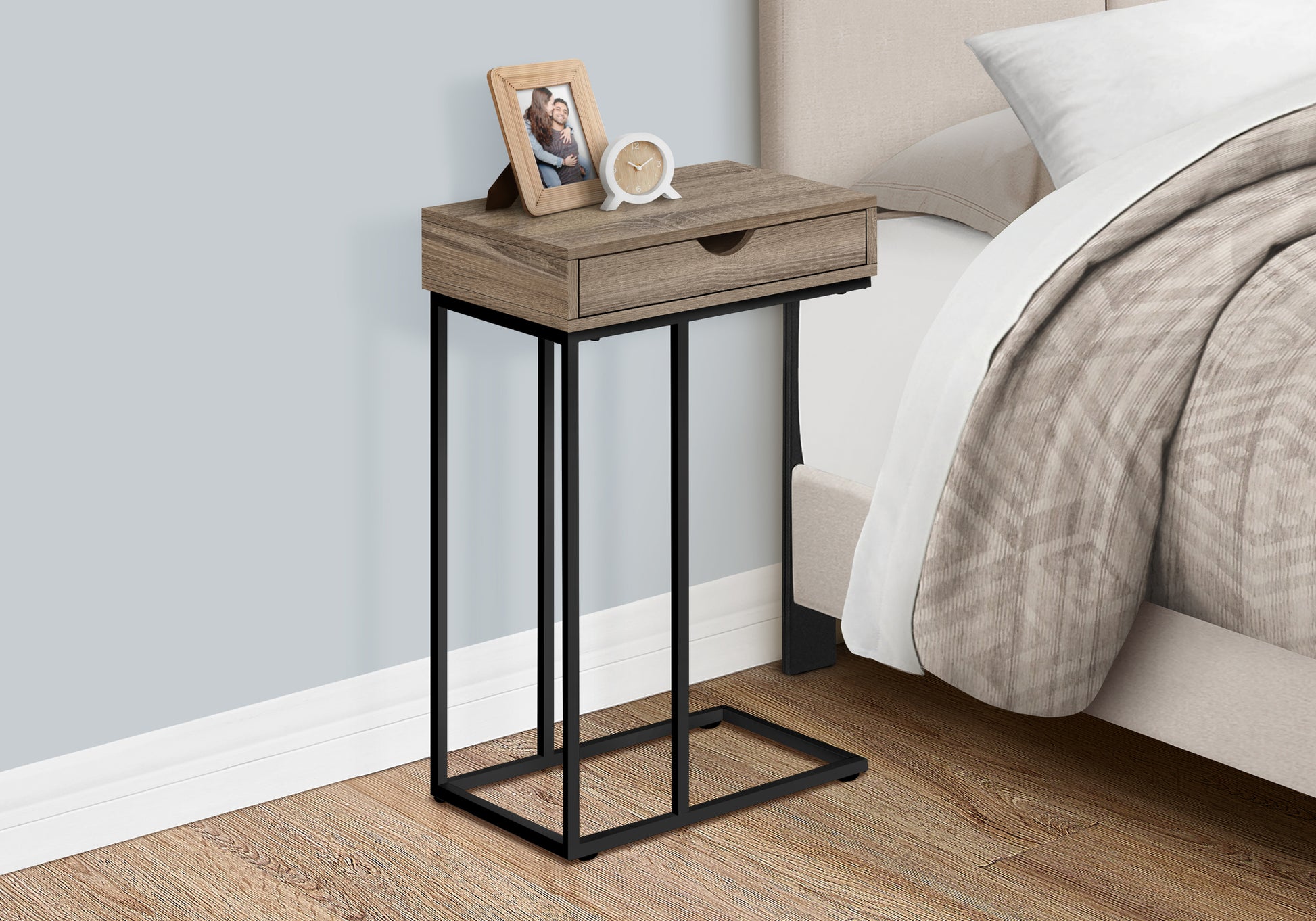 C Table with Storage Drawer - White/Black - 25"H-Accent Table-DECOROLALA