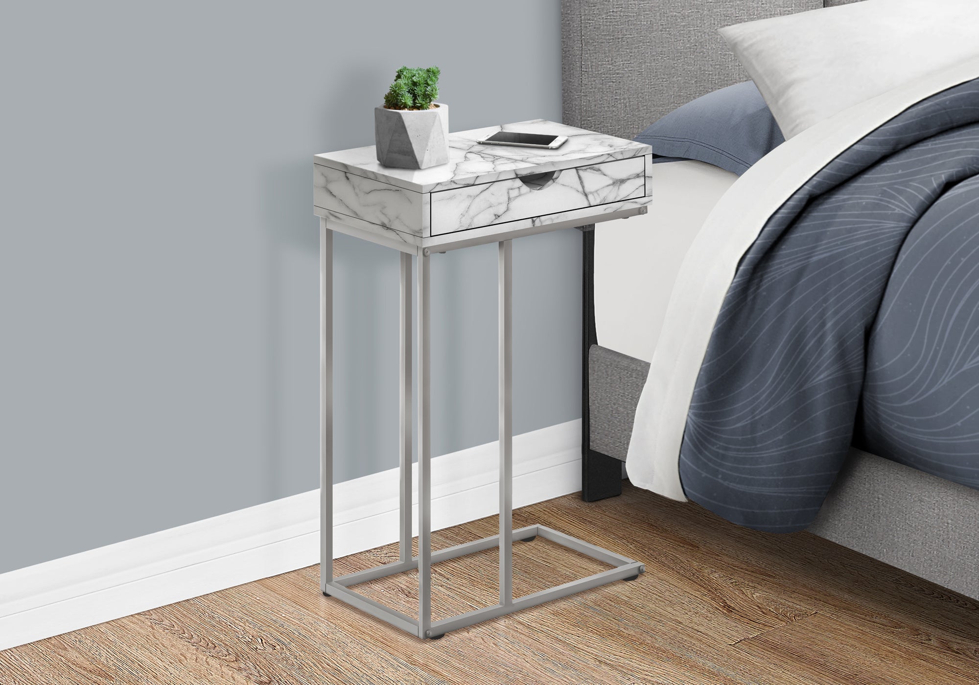C Table with Storage Drawer - White/Black - 25"H-Accent Table-DECOROLALA