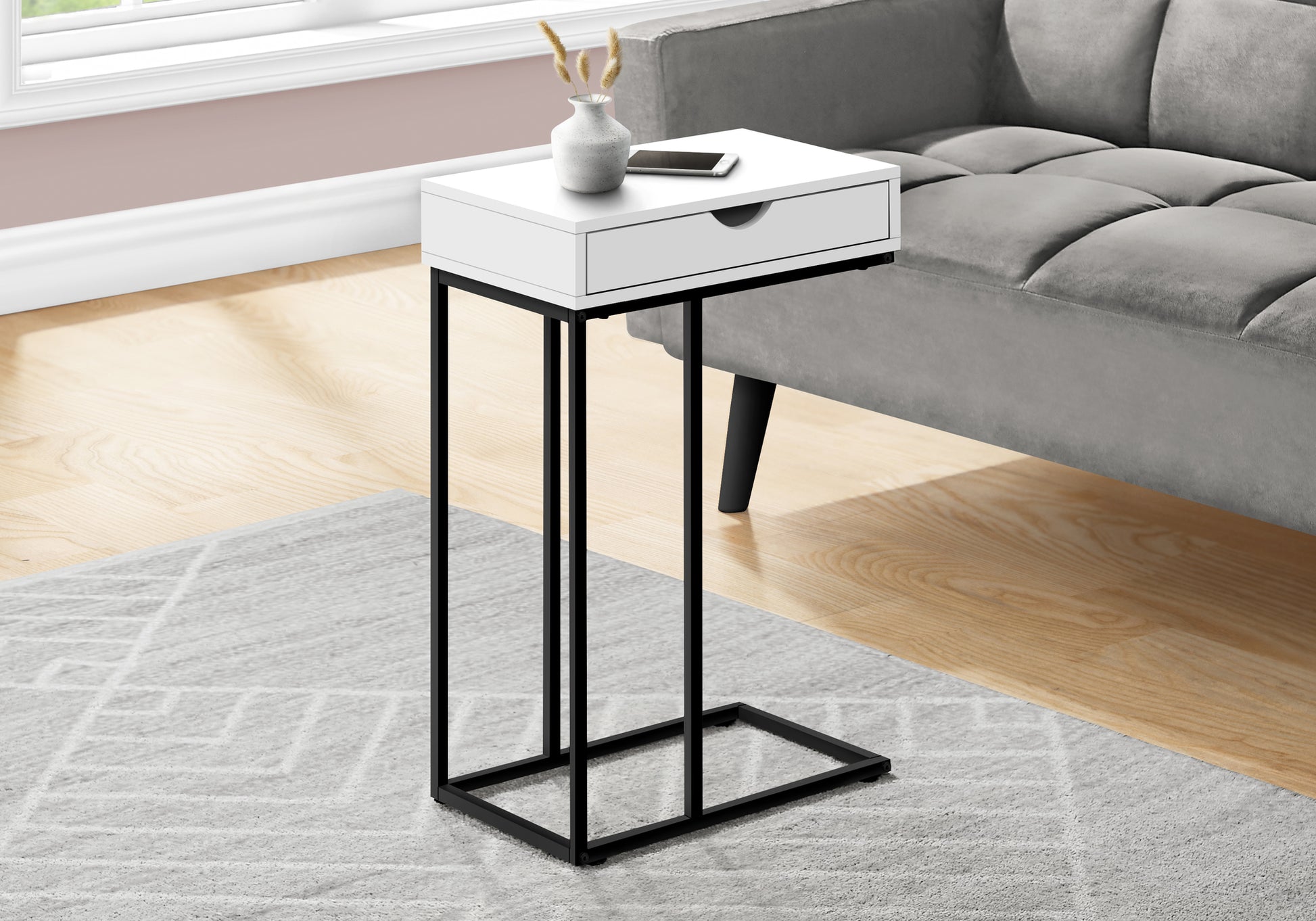 C Table with Storage Drawer - White/Black - 25"H-Accent Table-DECOROLALA