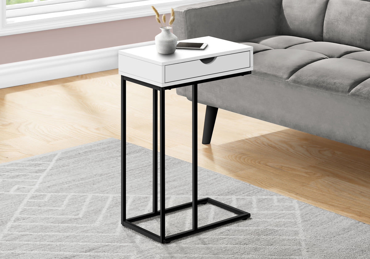 C Table with Storage Drawer - White/Black - 25"H-Accent Tables-DECOROLALA