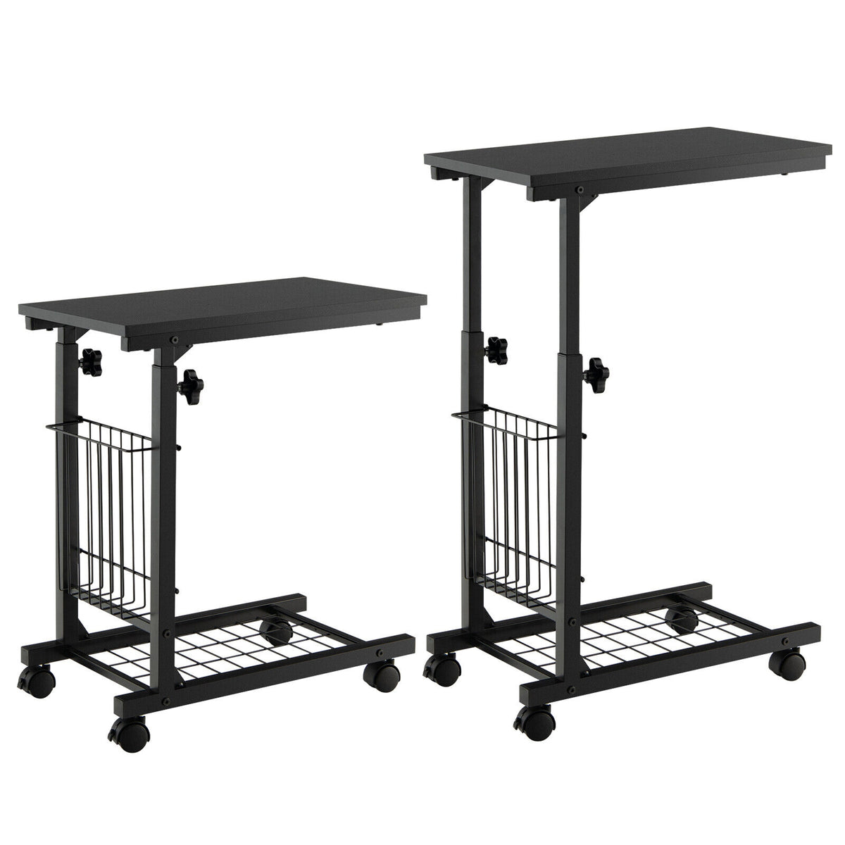 C-shape Sofa Side Table with Storage Basket-Black-End & Side Tables-DECOROLALA