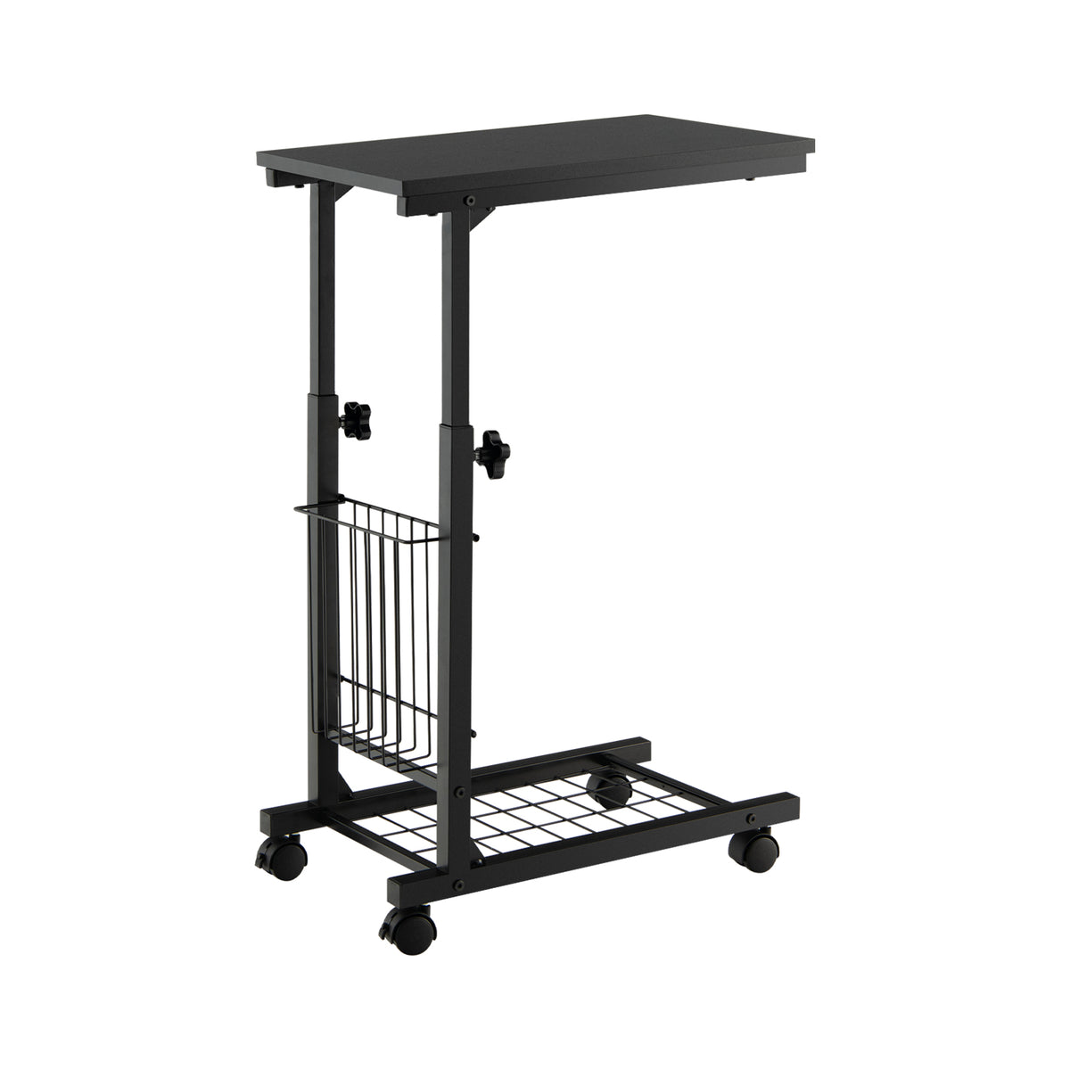 C-shape Sofa Side Table with Storage Basket-Black-End & Side Tables-DECOROLALA