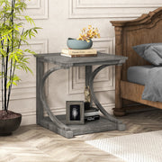 C-shaped 24 Inch 2 Tier Square End Table Sofa Side Table-Grey-End & Side Tables-DECOROLALA