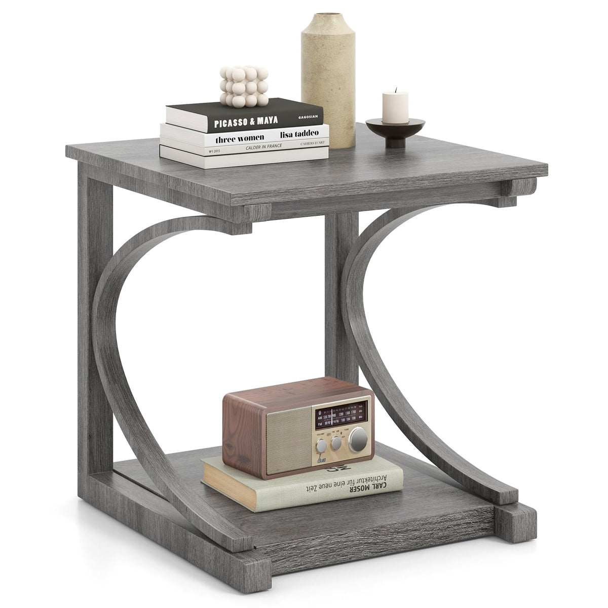 C-shaped 24 Inch 2 Tier Square End Table Sofa Side Table-Grey-End & Side Tables-DECOROLALA