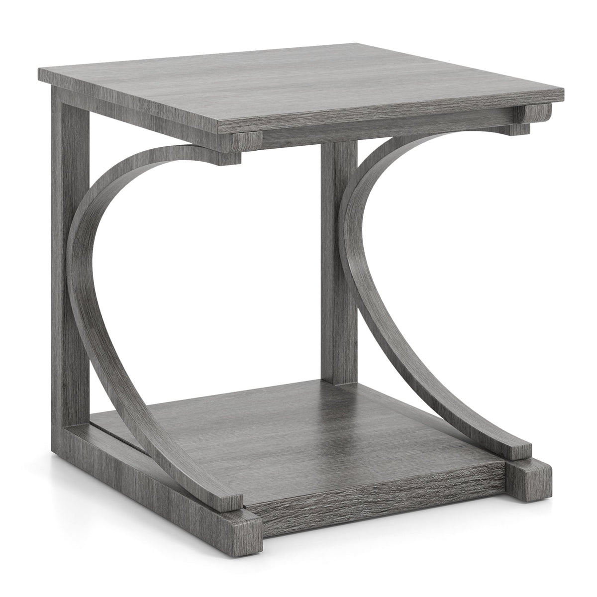 C-shaped 24 Inch 2 Tier Square End Table Sofa Side Table-Grey-End & Side Tables-DECOROLALA