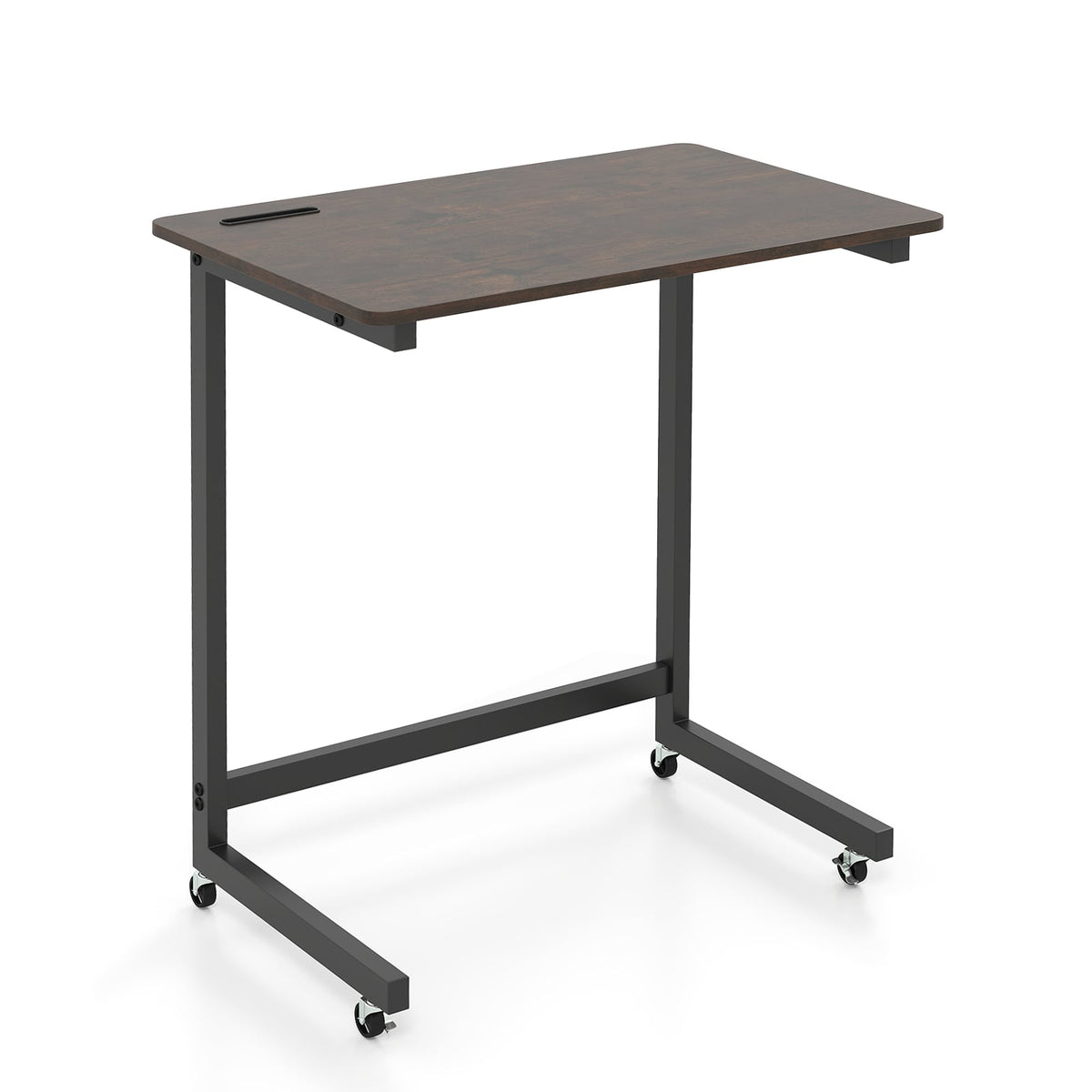 C-shaped End Table with Wheels Mobile Bedside Table with Built-in Phone Slot-Rustic Brown-End & Side Tables-DECOROLALA