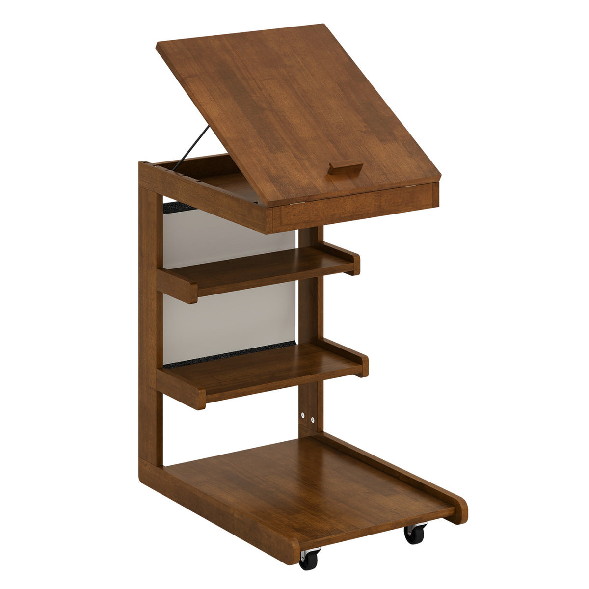C-shaped End Table with Wheels and Adjustable Desktop for Sofa Couch Bedside-Brown-End & Side Tables-DECOROLALA