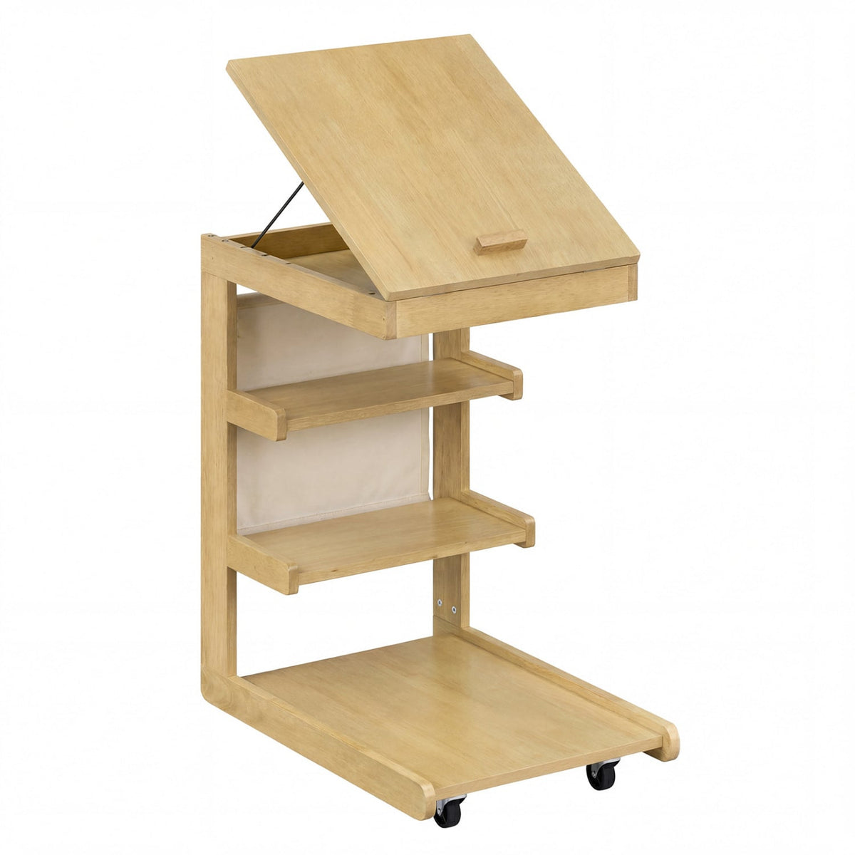 C-shaped End Table with Wheels and Adjustable Desktop for Sofa Couch Bedside-Natural-End & Side Tables-DECOROLALA