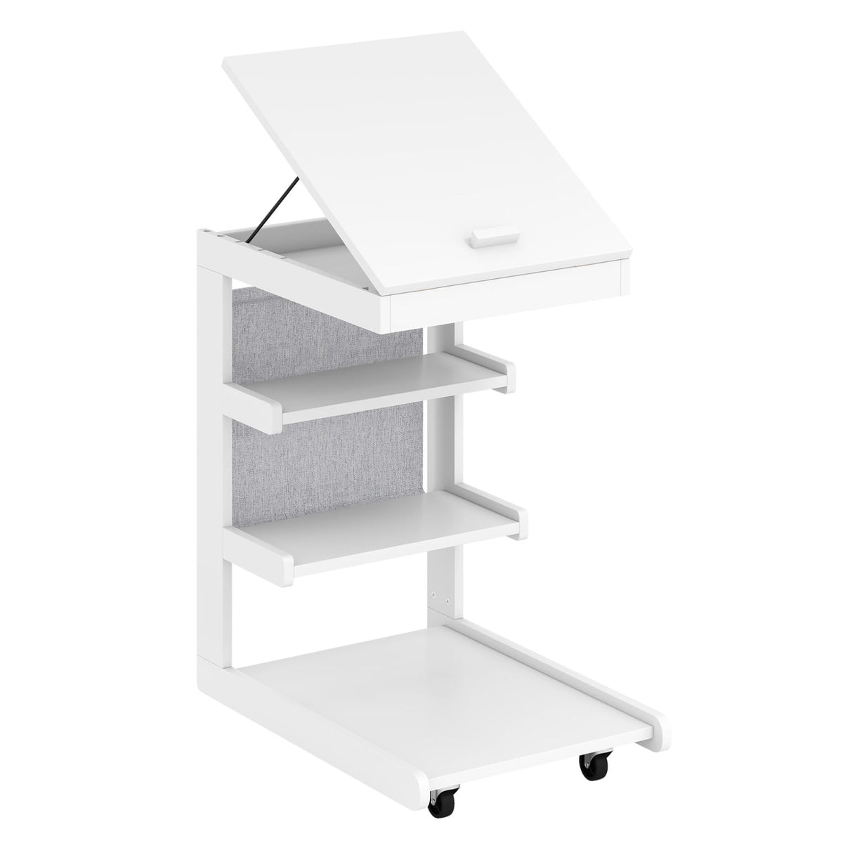 C-shaped End Table with Wheels and Adjustable Desktop for Sofa Couch Bedside-White-End & Side Tables-DECOROLALA
