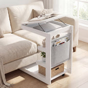 C-shaped End Table with Wheels and Adjustable Desktop for Sofa Couch Bedside-White-End & Side Tables-DECOROLALA