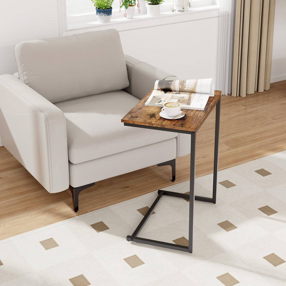 C-shaped Industrial End Table with Metal Frame-End & Side Tables-DECOROLALA
