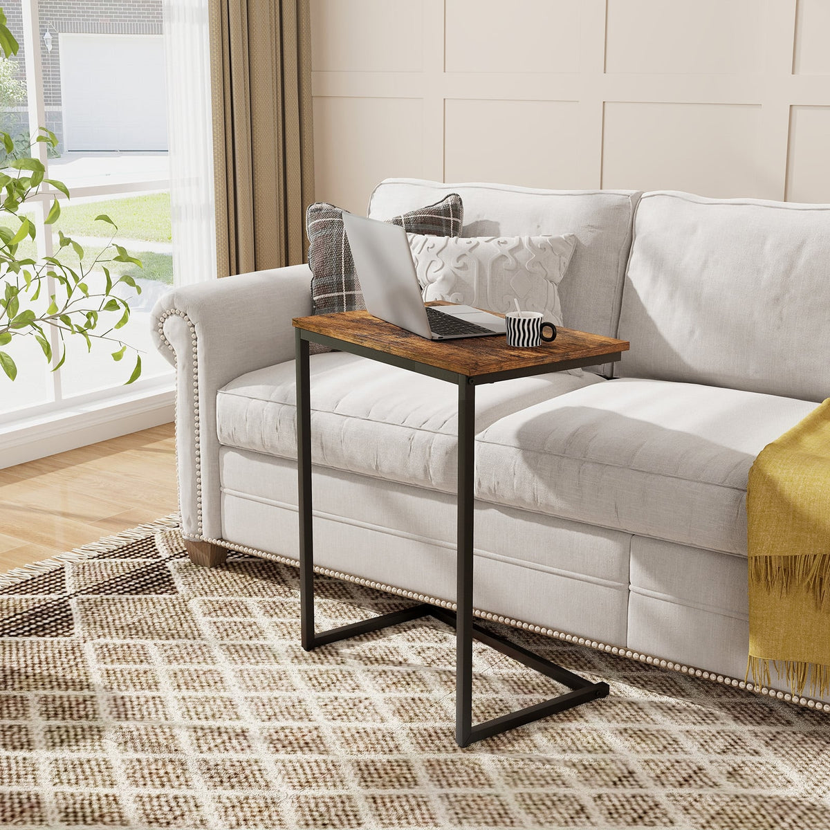 C-shaped Industrial End Table with Metal Frame-End & Side Tables-DECOROLALA