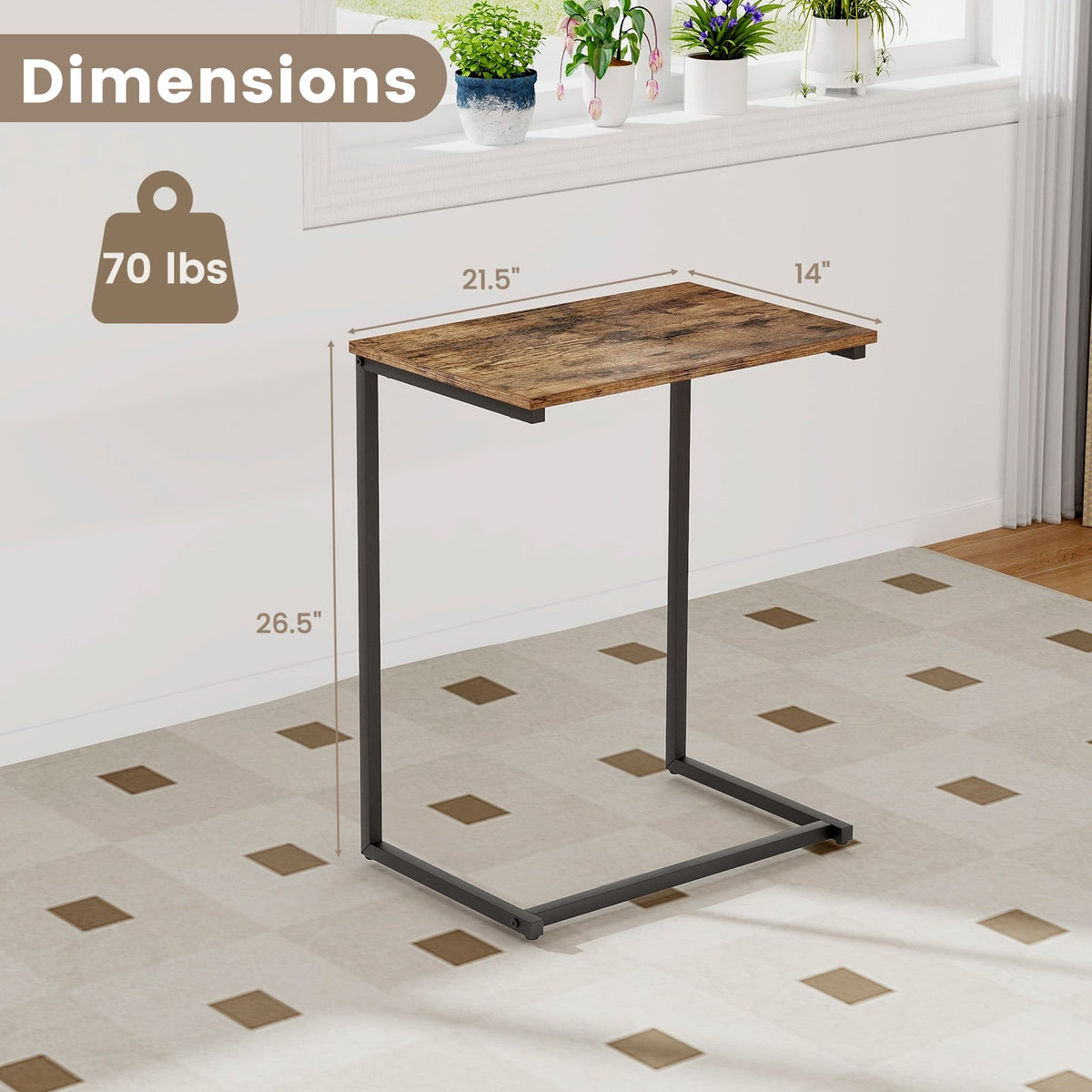 C-shaped Industrial End Table with Metal Frame-End & Side Tables-DECOROLALA