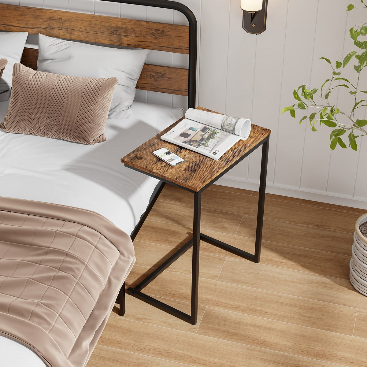 C-shaped Industrial End Table with Metal Frame-End & Side Tables-DECOROLALA