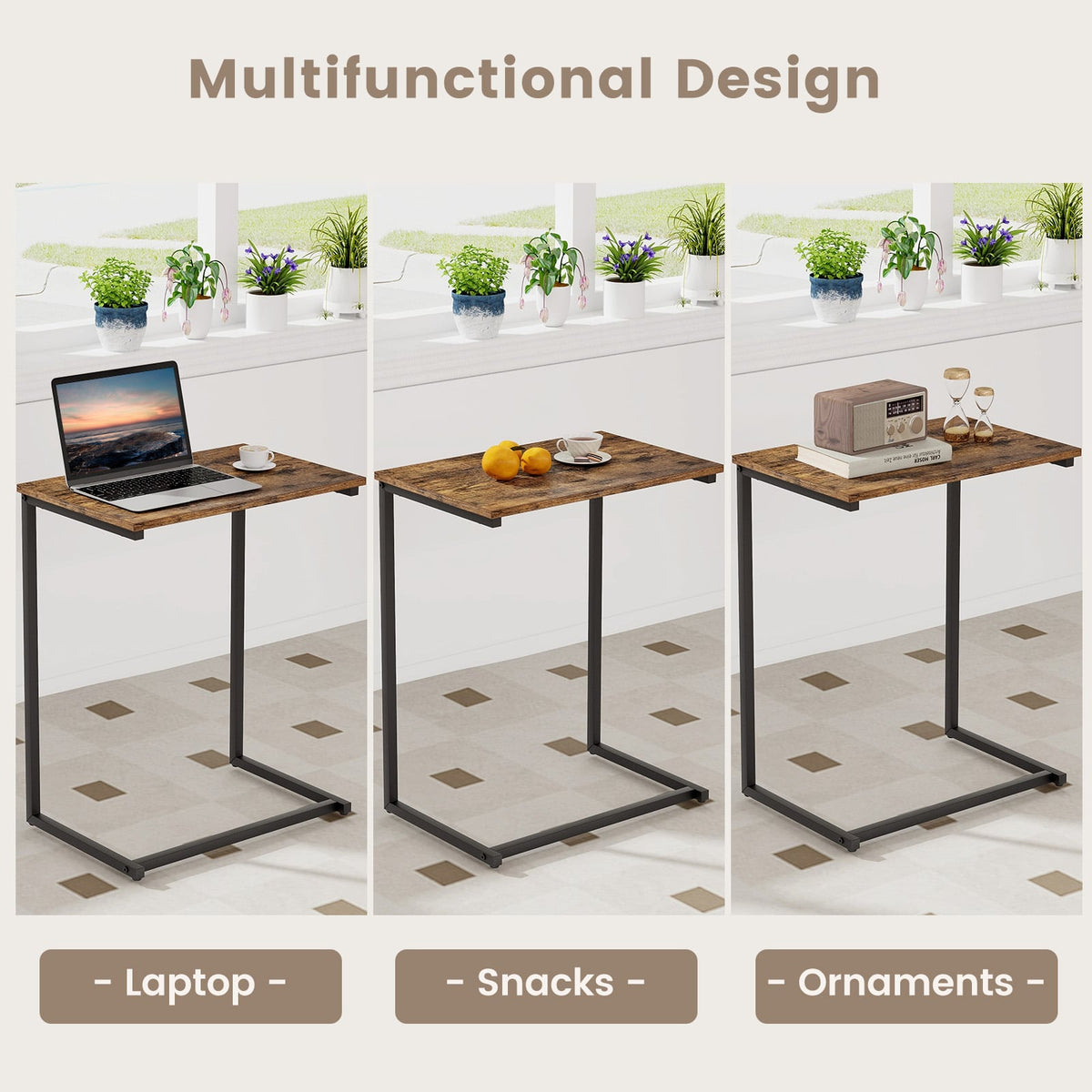 C-shaped Industrial End Table with Metal Frame-End & Side Tables-DECOROLALA