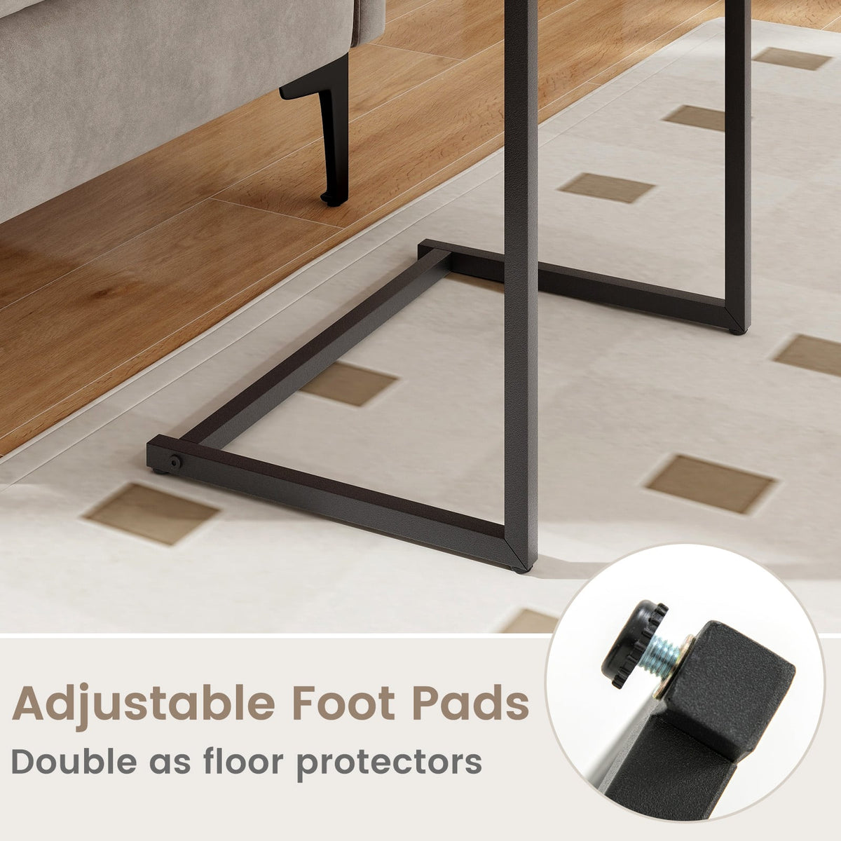 C-shaped Industrial End Table with Metal Frame-End & Side Tables-DECOROLALA