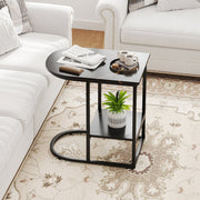 C-shaped Modern Sofa Side Table with Faux Marble Tabletop and Storage Shelf-Black-End & Side Tables-DECOROLALA