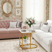 C-shaped Modern Sofa Side Table with Faux Marble Tabletop and Storage Shelf-White-End & Side Tables-DECOROLALA