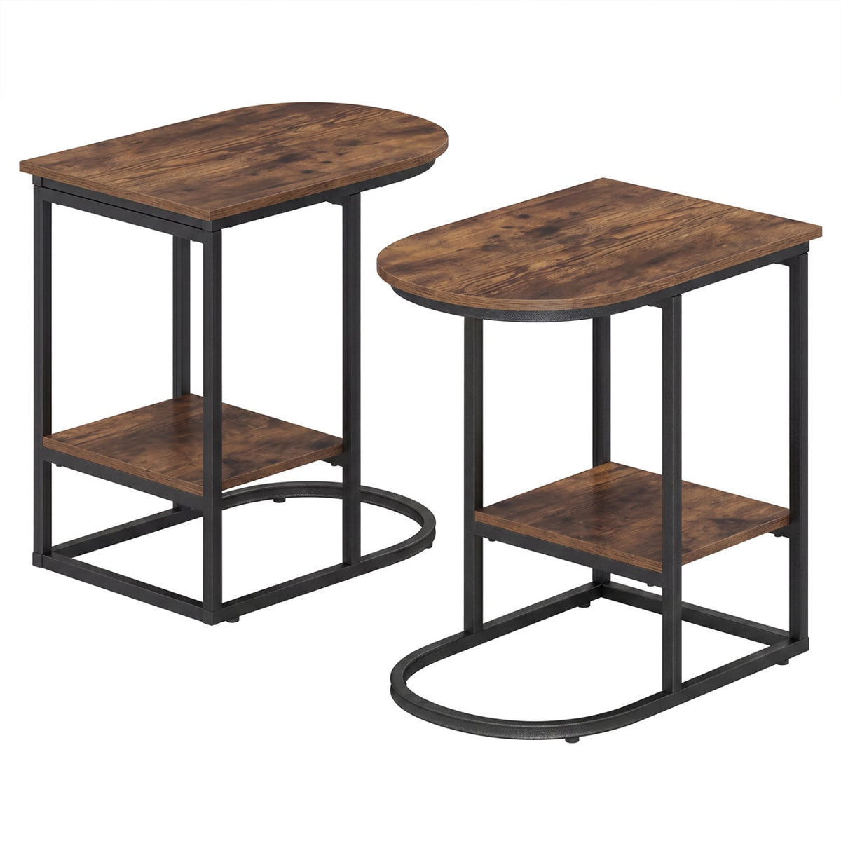 C-shaped Modern Sofa Side Table with Storage Shelf Faux and Marble Tabletop -Rustic Brown-End & Side Tables-DECOROLALA