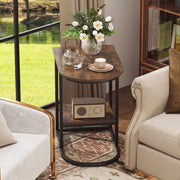 C-shaped Modern Sofa Side Table with Storage Shelf Faux and Marble Tabletop -Rustic Brown-End & Side Tables-DECOROLALA