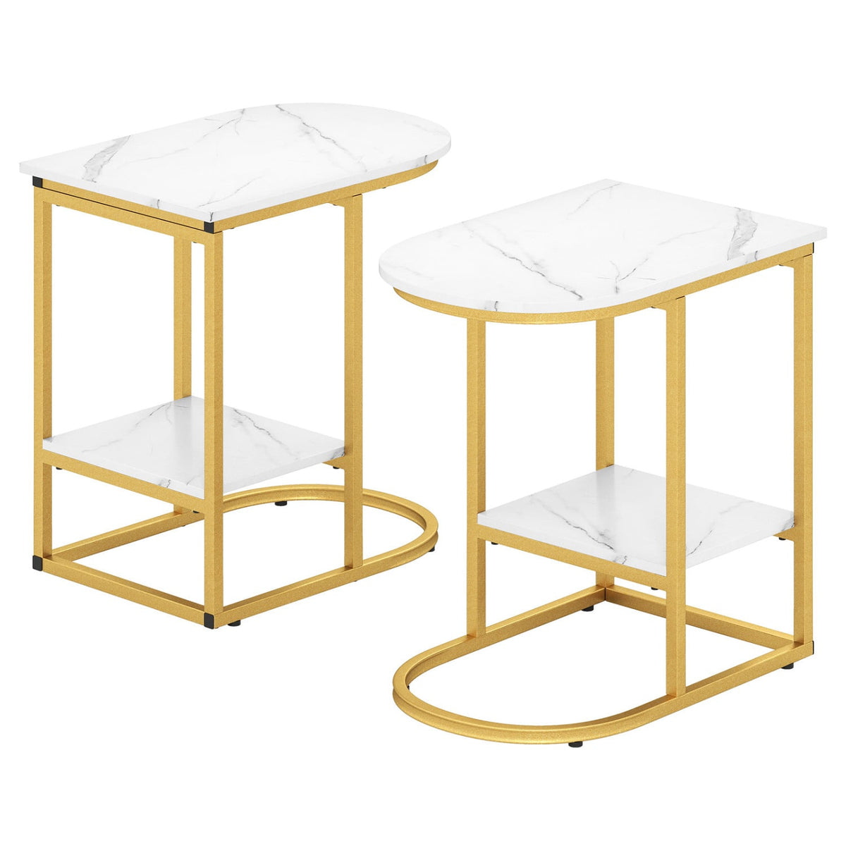 C-shaped Modern Sofa Side Table with Storage Shelf Faux and Marble Tabletop-White-End & Side Tables-DECOROLALA