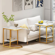 C-shaped Modern Sofa Side Table with Storage Shelf Faux and Marble Tabletop-White-End & Side Tables-DECOROLALA