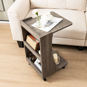 C-shaped Rolling End Side with Back Storage Shelves beside Sofa-Gray-End & Side Tables-DECOROLALA