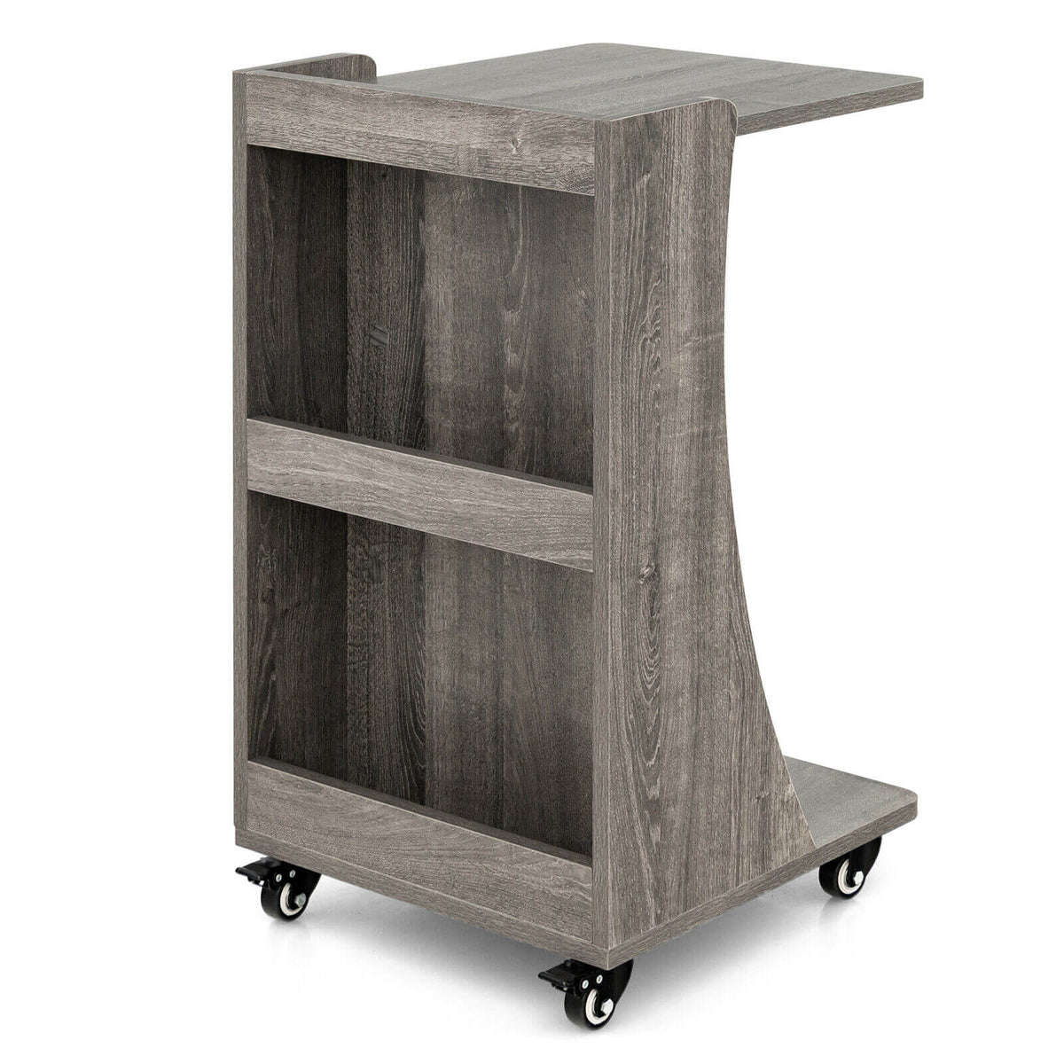 C-shaped Rolling End Side with Back Storage Shelves beside Sofa-Gray-End & Side Tables-DECOROLALA
