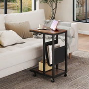 C-shaped Side Table with Canvas Storage Pouch and Metal Frame-Borwn-End & Side Tables-DECOROLALA