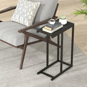 C-shaped Side Table with Heavy-duty Metal Frame-Black-End & Side Tables-DECOROLALA