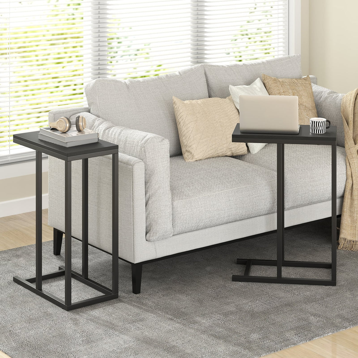 C-shaped Side Table with Heavy-duty Metal Frame-Black-End & Side Tables-DECOROLALA